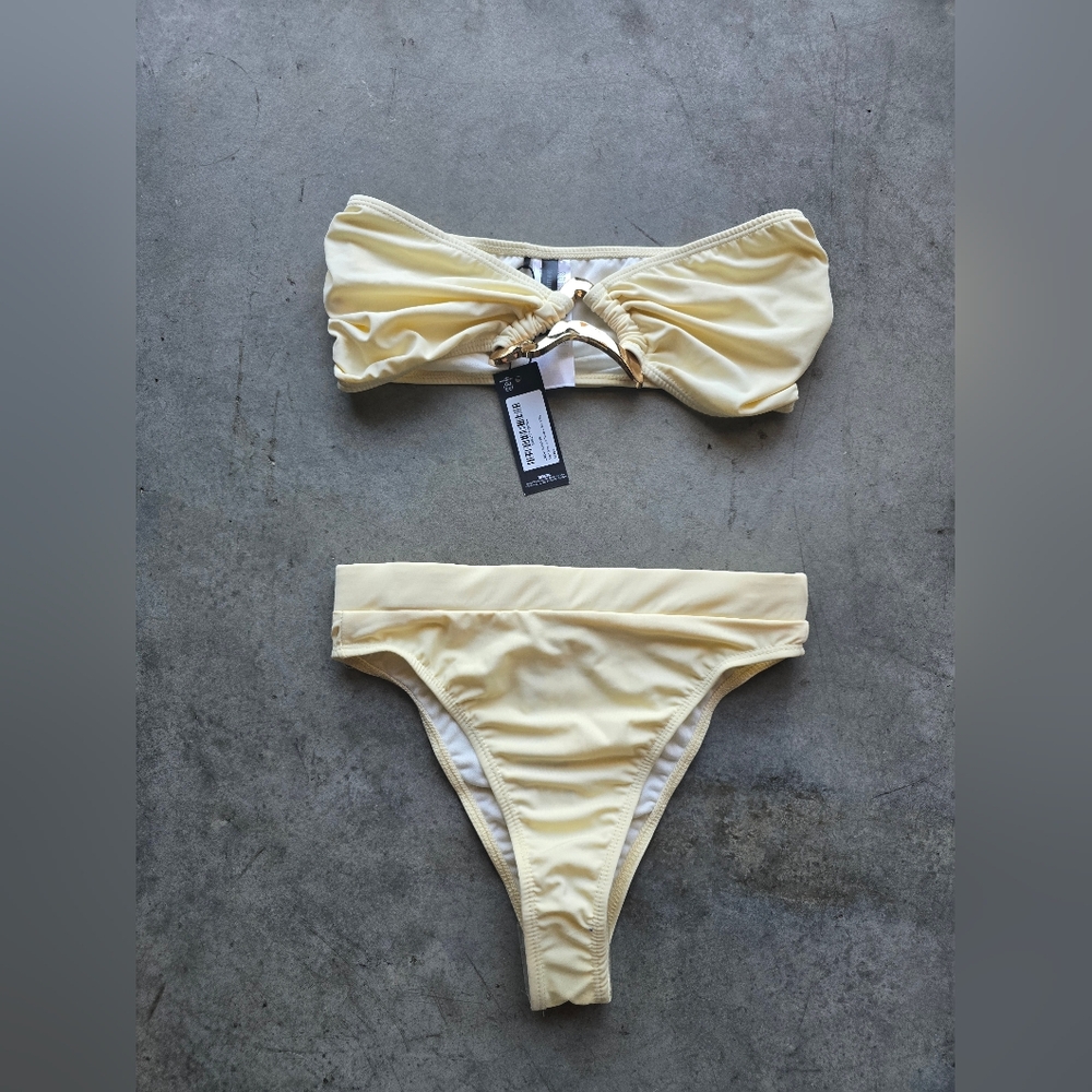 PrettyLittleThing Cream Gold Bikini Set Size 2